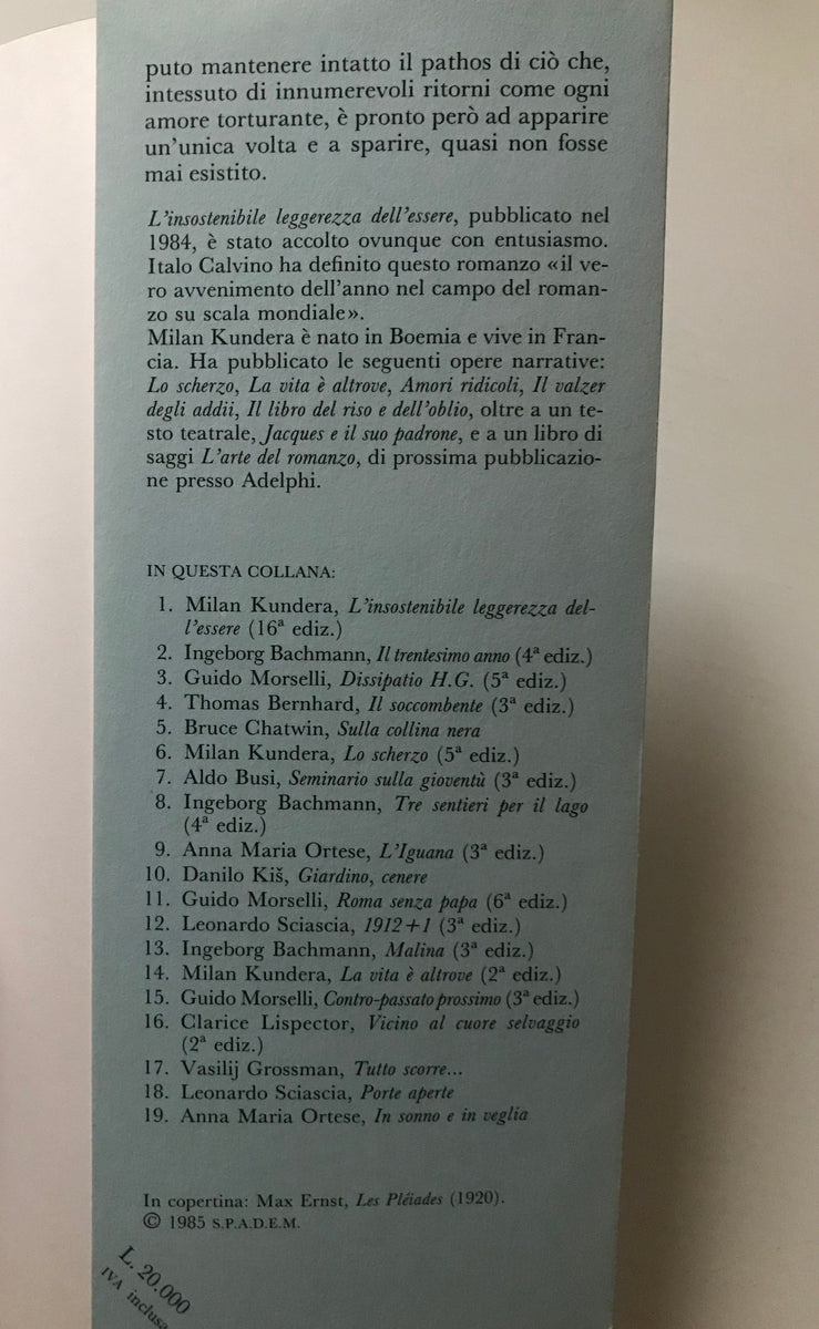 Milan Kundera - L'insostenibile leggerezza dell'essere – piudiunlibro