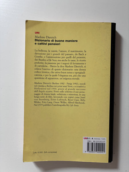 Marlene Dietrich - Dizionario di buone maniere e cattivi pensieri ( a cura di Fernaldo Di Giammatteo)